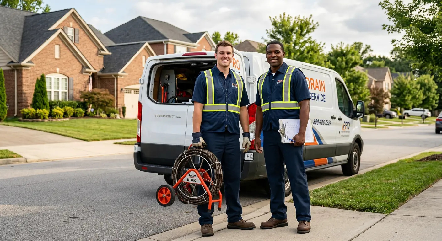 Sewer and drain service team with equipment ready for work in Allen